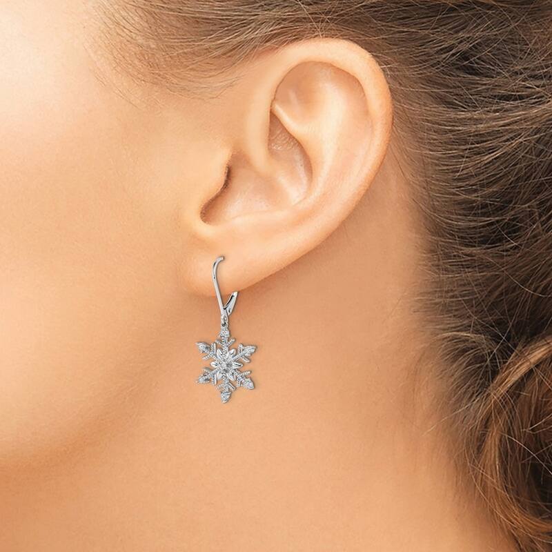 Curata 925 Sterling Silver Rhodium 33.8x16mm Snowflake Leverback Earrings
