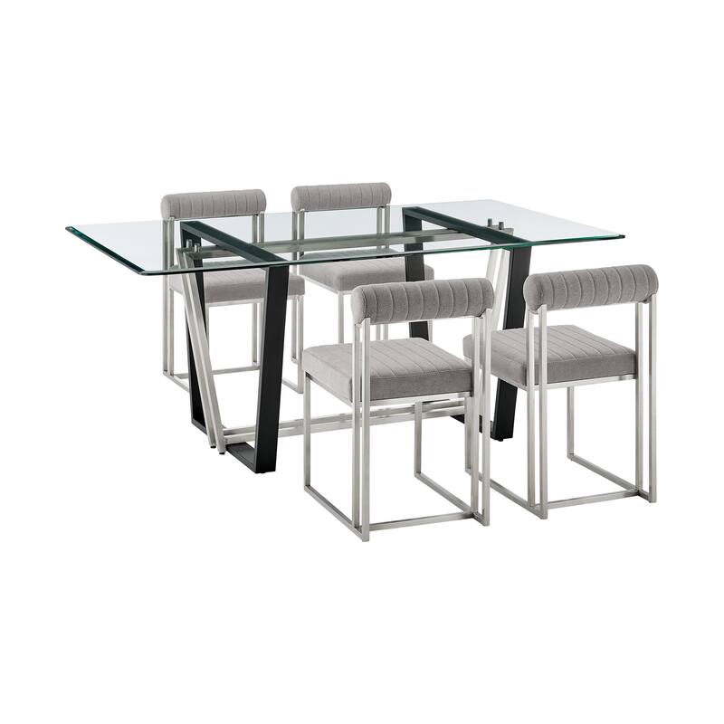 Kai Anastasia 5 Piece Rectangular Glass Dining Table Set with Metal Frame and Upholstered Chairs