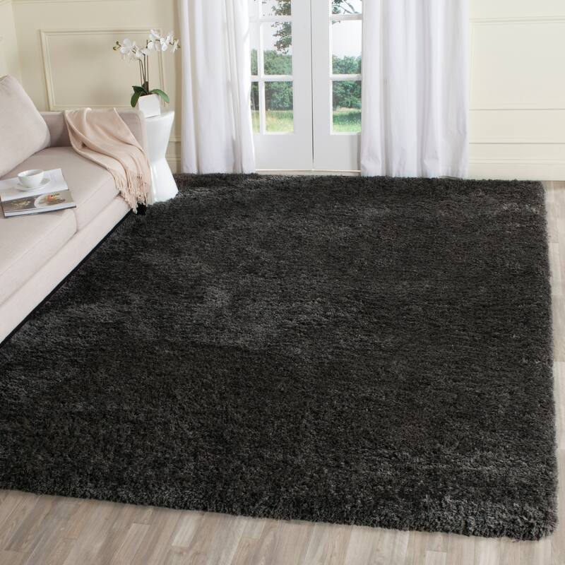 SAFAVIEH Handmade Ryann Shag Anneclaar Solid Polyester Rug - 8' x 10' - Dark Grey