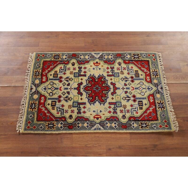 Geometric Kazak Indian Foyer Rug Hand-Knotted Wool Carpet - 2'0" x 3'0"
