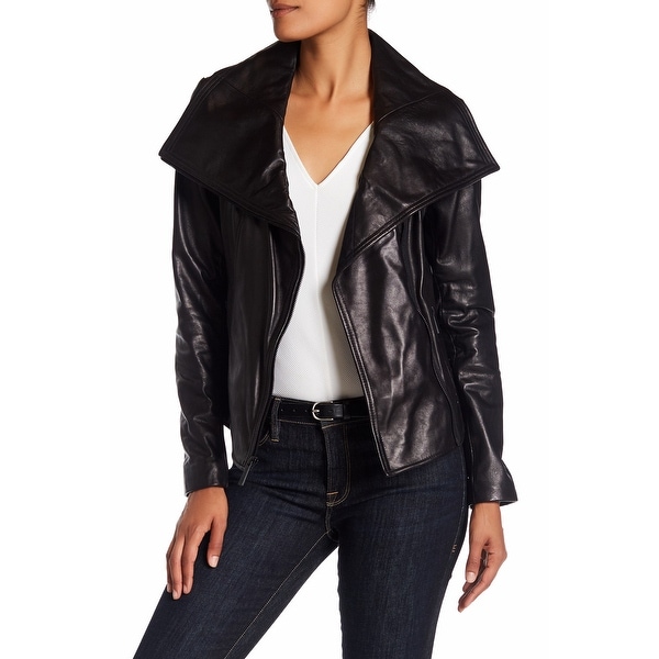 MICHAEL Michael Kors Leather Large Wing Collar Jacket Black