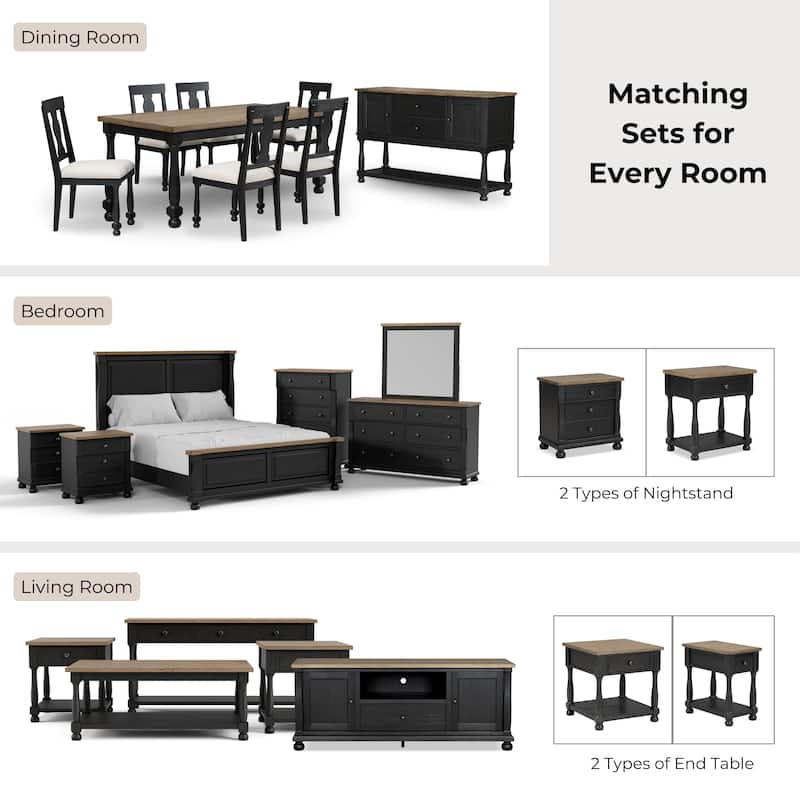 Furniture of America Lucan Farmhouse 2-piece Black Solid Wood Dresser and Mirror Set