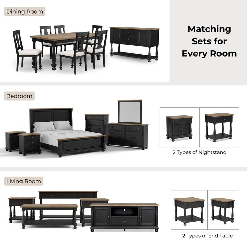 Furniture of America Lucan Modern Farmhouse Black Acacia 7-Piece Dining Set