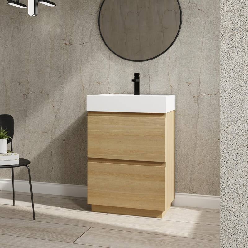 BNK 24/30 inch Freestanding Single Sink Bathroom Vanity with 2 Soft Close Drawers