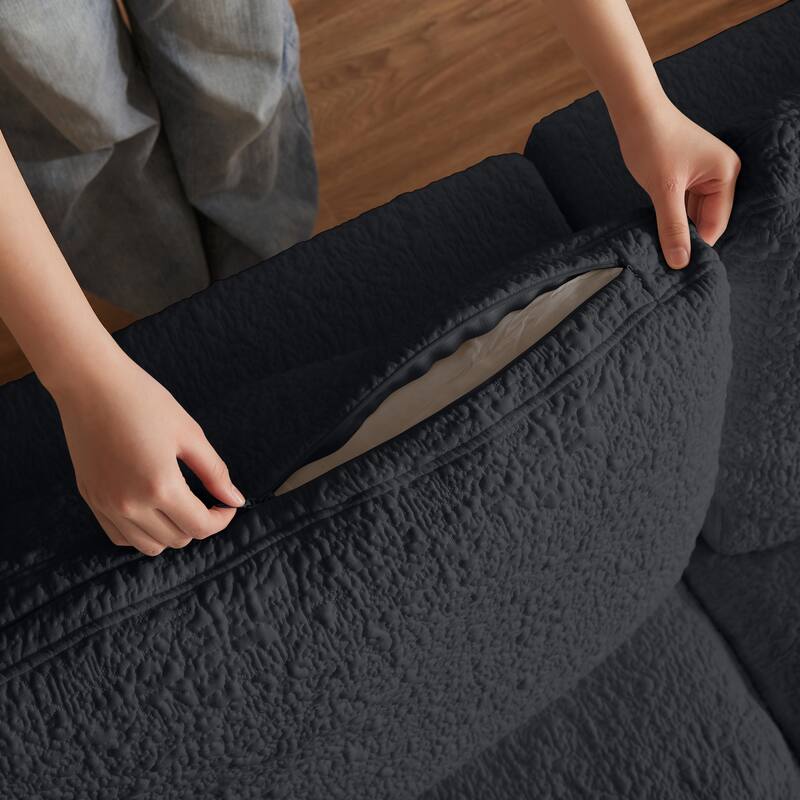 L-Shaped Convertible Cloud Sectional Sofa, Oversized Chenille Fabric Compressed Sofa, Modular 3 Seater Sofa with Ottoman