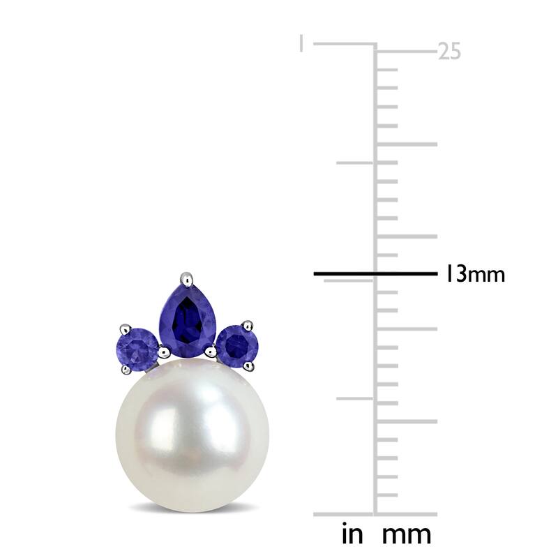 Miadora Cultured Freshwater Pearl and Gemstone Stud Earrings White or Yellow 14k Gold