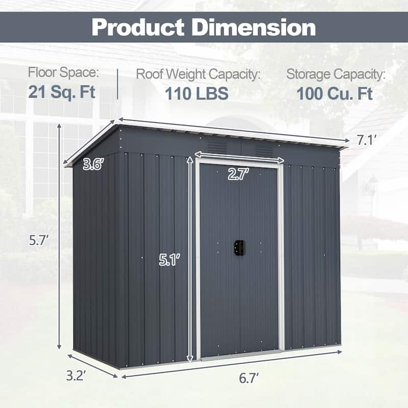 Costway 3.6' x 7.1' Outside Garden Storage Shed Tool House with Ground - See Details