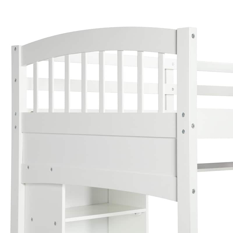 Twin Size Loft Bed with Desk and Shelves, Space-Saving Wooden Frame