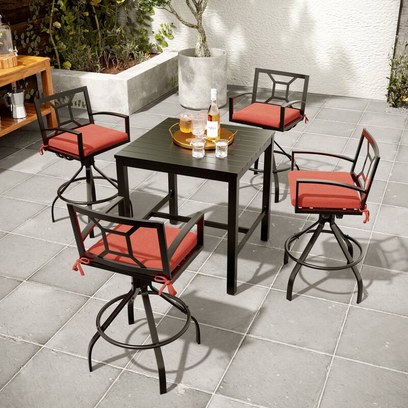 Outdoor Indoor Patio Aluminum Armrest Swivel Bar Stools with Sunbrella Fabric Cushion - Red - 4-Piece