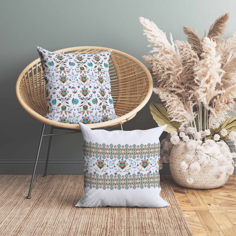 Breezy Botanicals Indoor/Outdoor Reversible Throw Pillow White and Brown