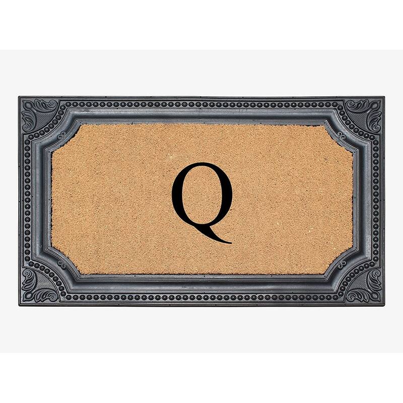 A1HC First Impression Carson Rubber and Coir 24" X 39", Heavy Duty, Easy to Clean Outdoor Monogrammed Doormat - Monogrammed Q