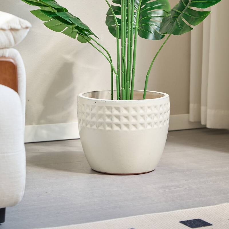 Set of 3 Ceramic Planters Diamond Pattern Plants for Succulents Herbs