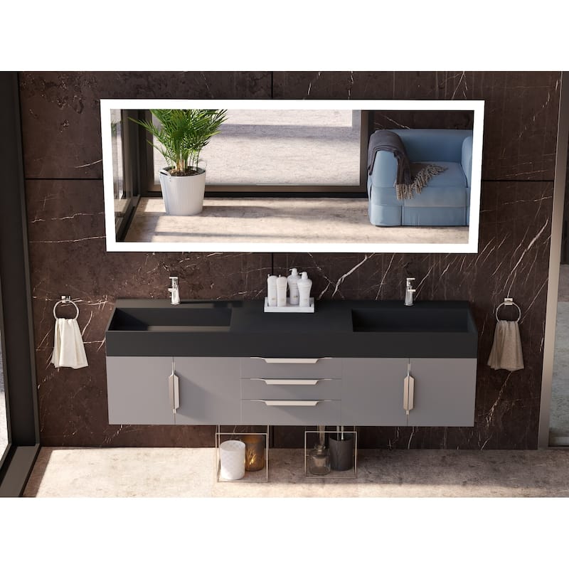 Amazon 72" Wall Mounted Bathroom Vanity Set w/ Black Top