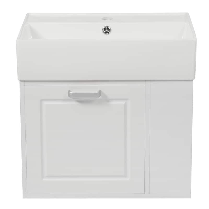 21.8" Floating Bathroom Vanity Cabinet with Ceramic Sink & Toilet Paper Holder for Small Space