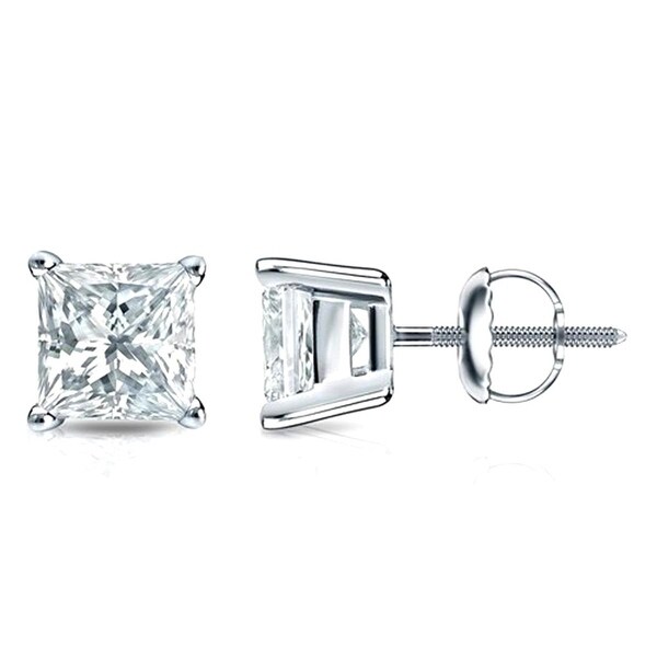 14K White Gold Princess Cut Diamond Stud Earrings 4 Prong 0.21cttw Diamonds Screw Back By MidwestJewellery