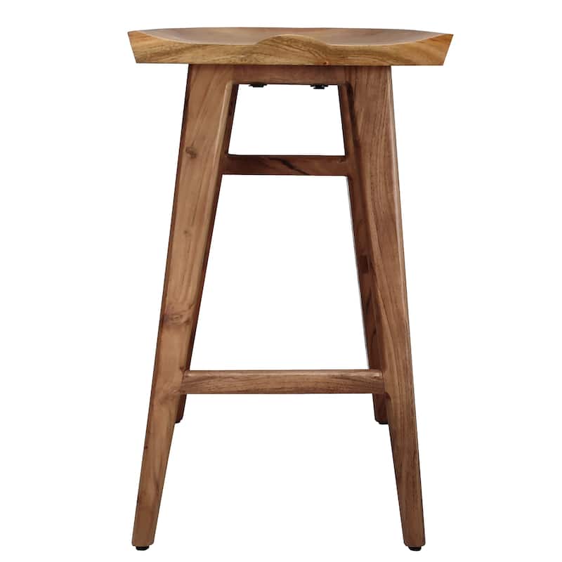 Tisa 29 Inch Backless Barstool, Handcrafted Saddle Seat in Natural Brown Acacia Wood