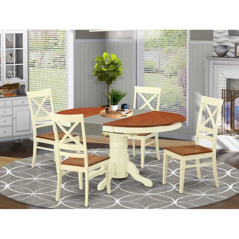 5-Piece Oval Buttermilk and Cherry Finish Solid Wood Top Dining table with 4 Chairs with