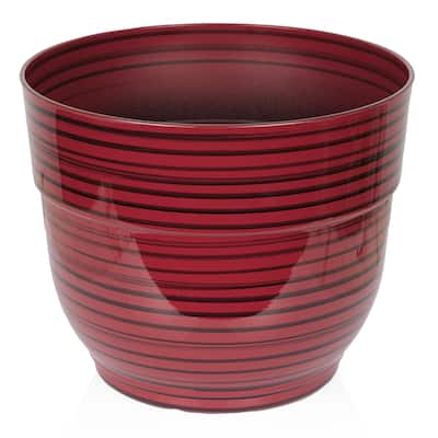 Alpine Corporation 13" Red Round Striped Planter w/ Drainage Hole/Plug