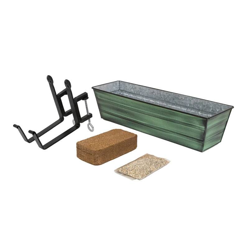 Achla Designs 22" W Galvanized Steel/Wrought Iron Bloom Box Garden Growing Kit With Clamp-On Brackets - Green