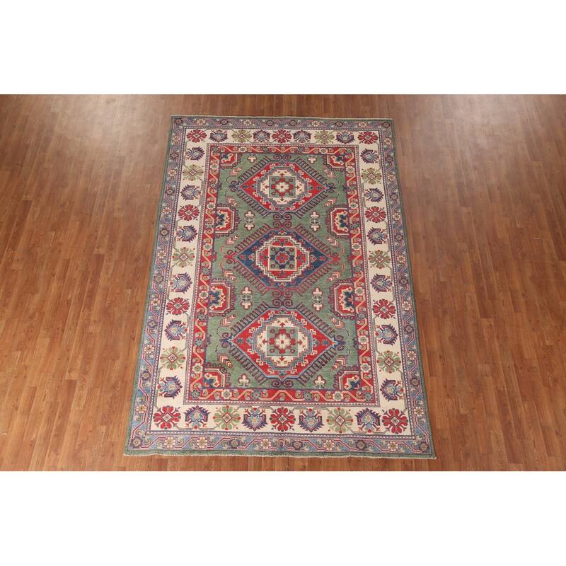 Green Kazak Area Rug Hand-Knotted Wool Carpet - 6'5" x 9'8"