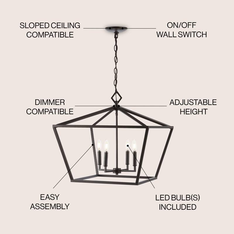 Floyd 4-Light Adjustable Iron Rustic Glam LED Pendant, by JONATHAN Y