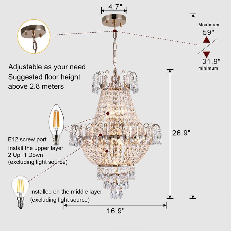 Contemporary Luxury Large 16.9in Gold Ceiling Chandeliers Light
