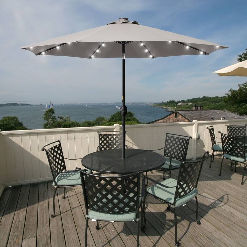 BONOSUKI 9ft Patio Solar Umbrella LED Patio Market Steel Tilt w/Crank - Senior Ash