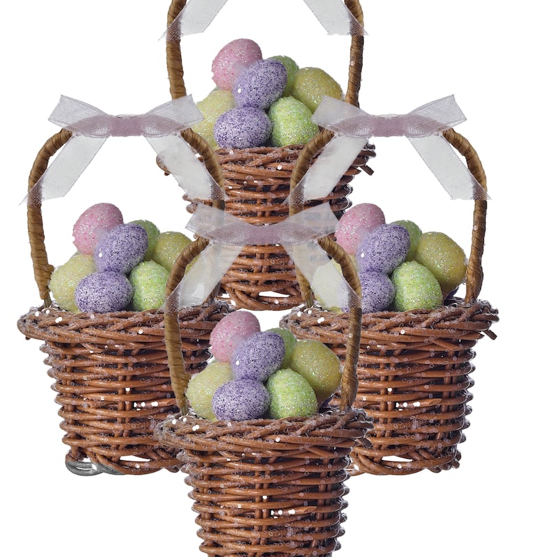 3" Easter Basket Ornament With Pastel Eggs Set of 2
