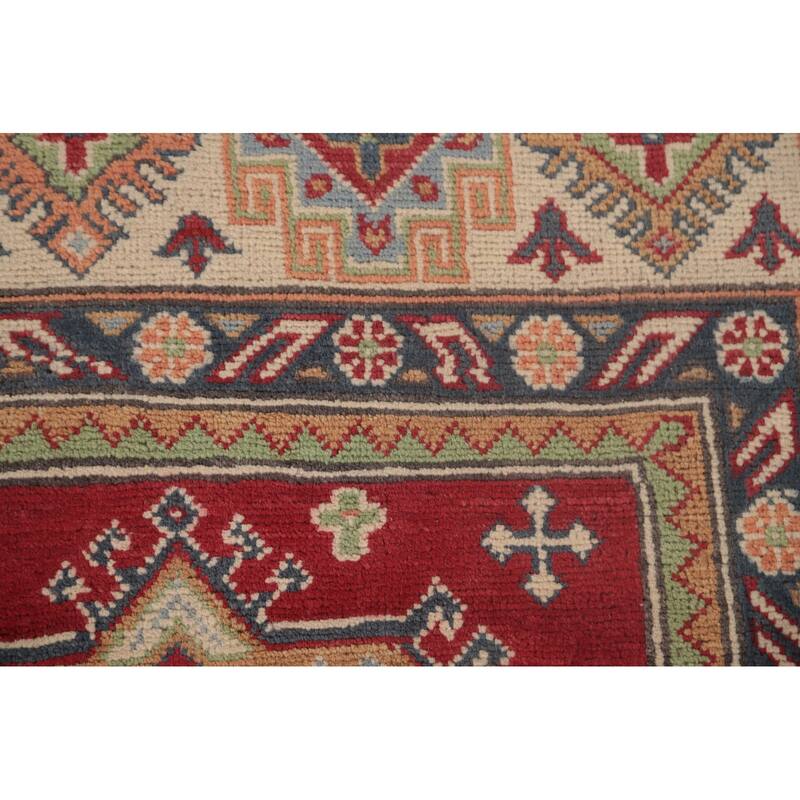 Red Geometric Kazak Oriental Area Rug Handmade Wool Carpet - 6'4" x 9'9"