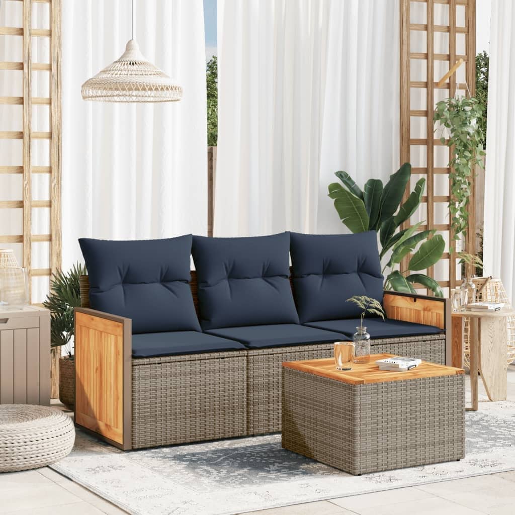 vidaXL 4 Piece Patio Sofa Set with Cushions Gray Poly Rattan - 68.1x27.2x48.8