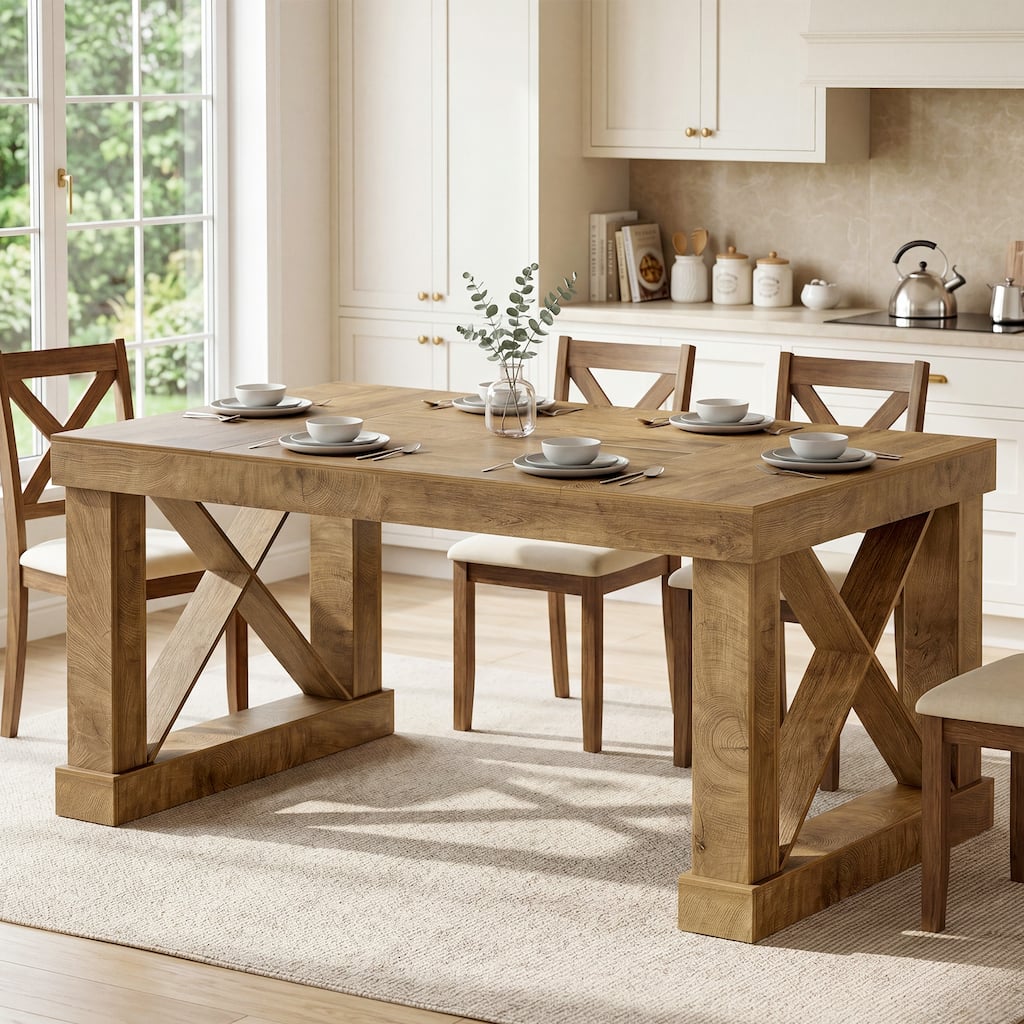 63" Dining Table for 4 People, Farmhouse Rectangular Kitchen Table