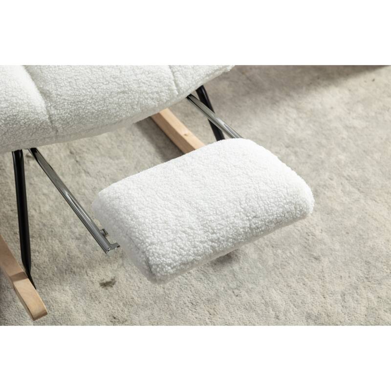 Teddy Fabric Rocking Chair with Adjustable Footrest and 300lb Capacity