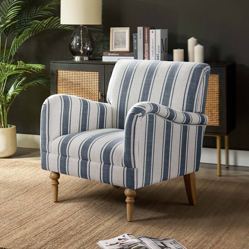 Seip Classic and Contemporary Striped Arm Chair with Spindle Legs by HULALA HOME - NAVY