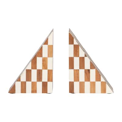 Sagebrook Home's Resin Right Angle Bookends, Ivory and Natural Cozy Design, Resin, Coconut, and MDF Materials, Set of 2