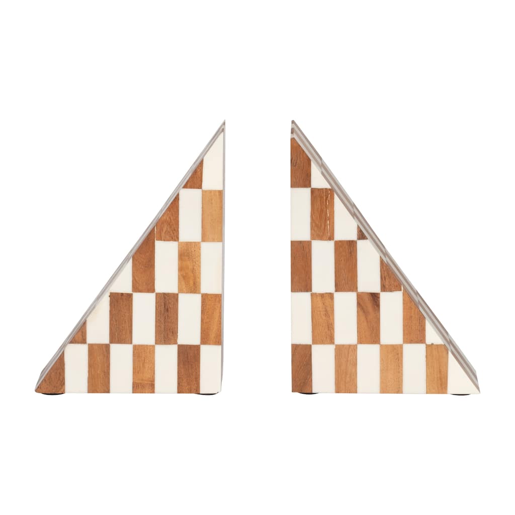 Sagebrook Home's Resin Right Angle Bookends, Ivory and Natural Cozy Design, Resin, Coconut, and MDF Materials, Set of 2