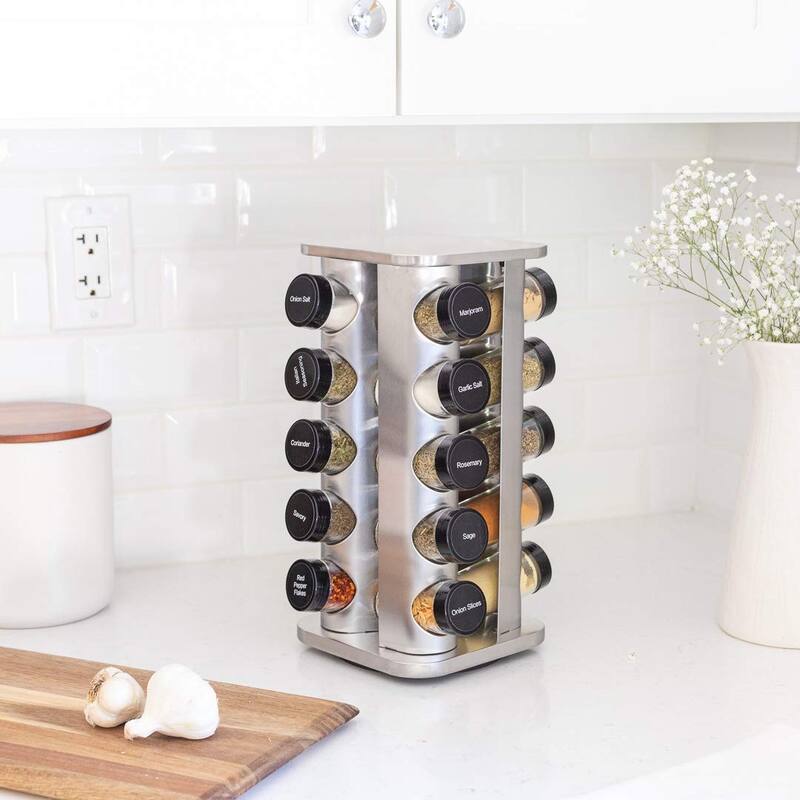 20 Jar Spice Rack with Spices Included Revolving Tower Organizer for Kitchen Spices and Seasonings,Free Spice Refills