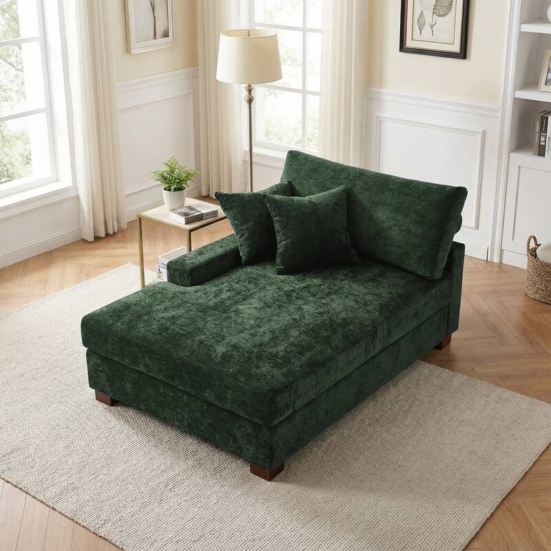 Plush Chenille Single Modular Sectional Sofa Chaise with Pillows