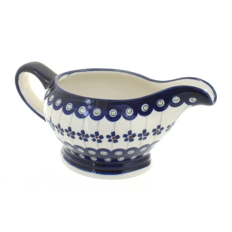 Blue Rose Polish Pottery 1258 Zaklady Gravy Boat - Flowering Peacock