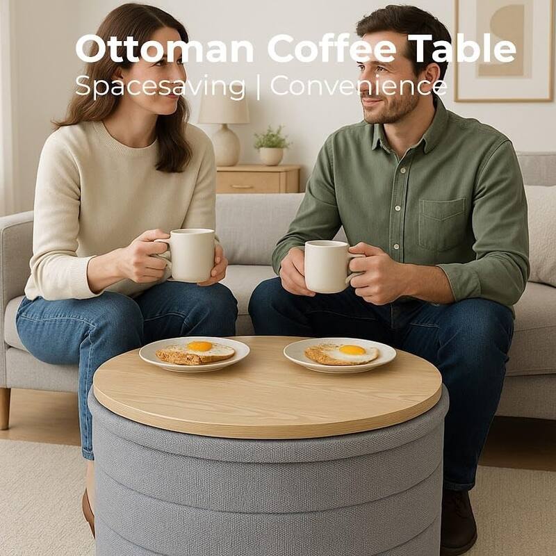 Modern Linen Storage Ottoman with Hidden Storage and Tray Top