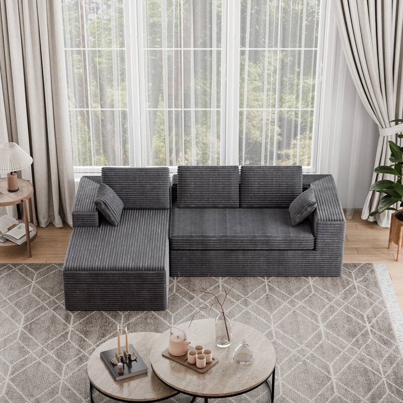 Modland 108" Boneless Cloud Couch, Modular L-Shaped Sectional Sofa, No Assembly, Corduroy