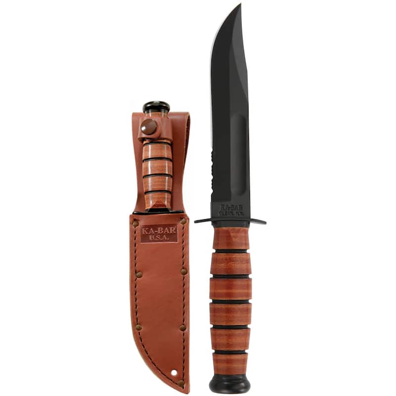 KA-BAR Short Fighting/Utility Serrated Knife w/ Sheath - Brown