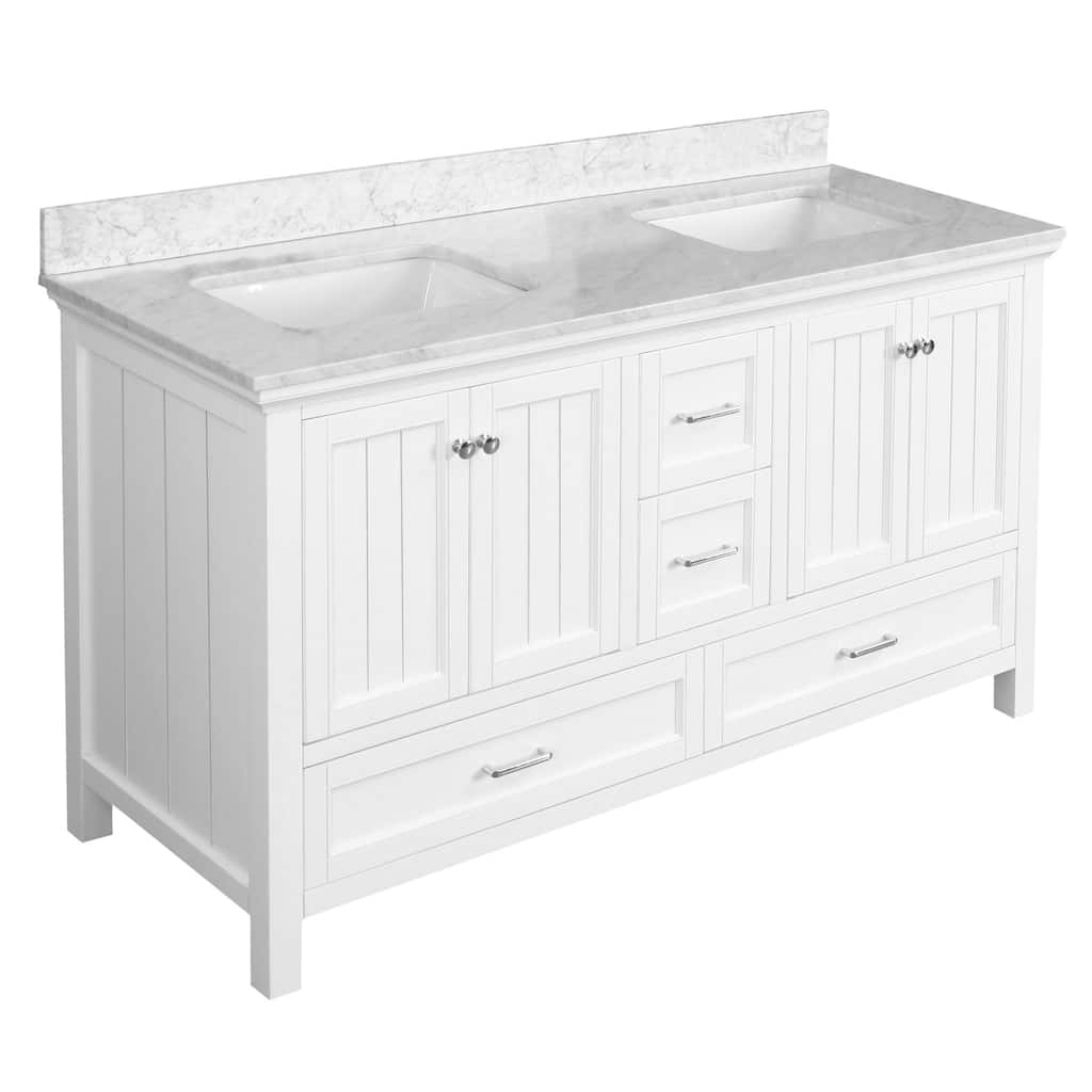 KitchenBathCollection Paige 60" Double Bathroom Vanity with Carrara Marble Top