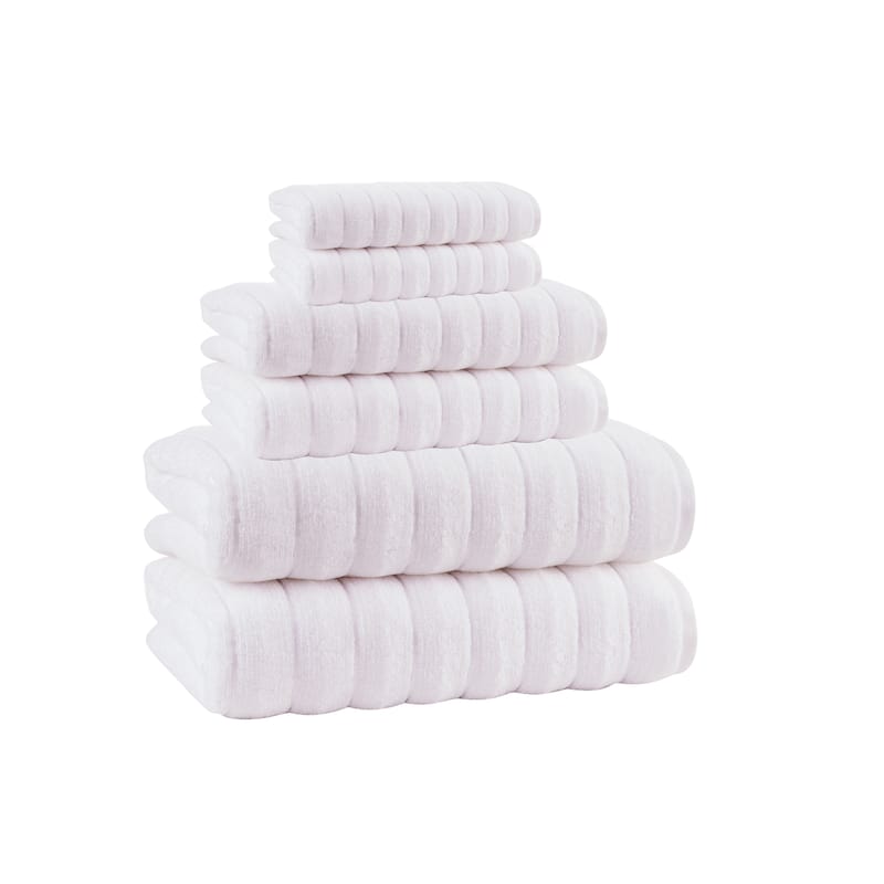 Vague Turkish Cotton 6 pcs Towel Set - 28x54'Bath ;16x26'Hand ;12x12'washcloths - White