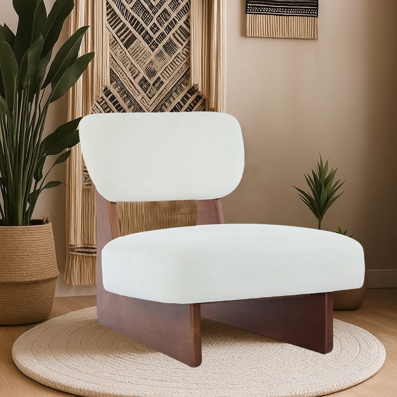 Design-inspired Polyester Upholstery Accent Lounge Chair with Wood Base,Set of 2 - White/Walnut