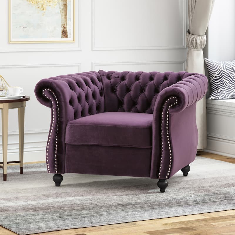 Westminster Chesterfield Club Chair by Christopher Knight Home - Blackberry+Velvet