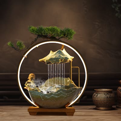 Tabletop Water Fountains Indoor Waterfall with LED Light