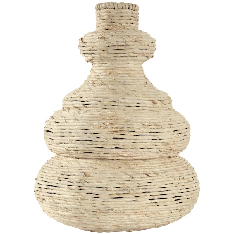 Black or Beige Metal Seagrass Handmade Wrapped Decorative Vase with Abstract Bubble Shape