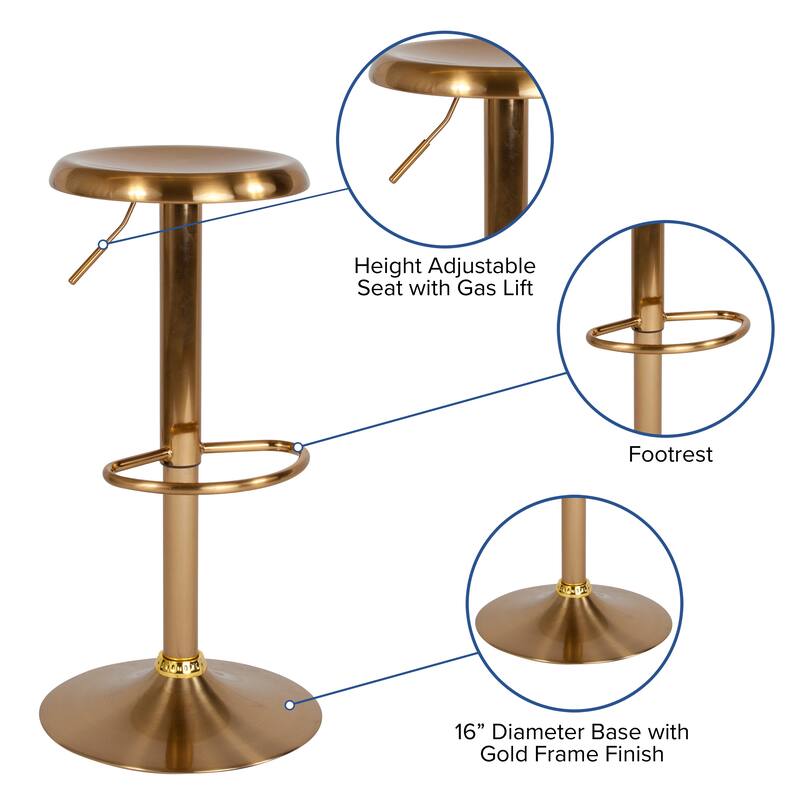 Adjustable Height Retro Barstool - 16"W x 16"D x 23" - 31"H