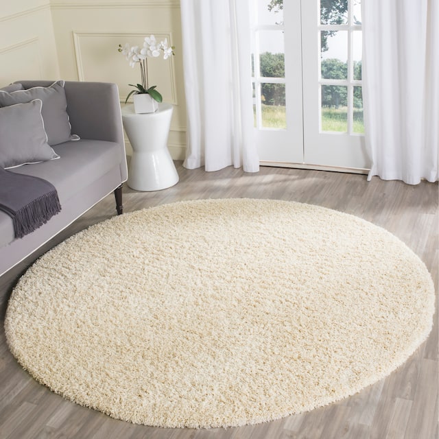 SAFAVIEH Laguna Shag Verdiana Solid Color 2-inch Thick Shag Rug - 6'7" Round - Beige