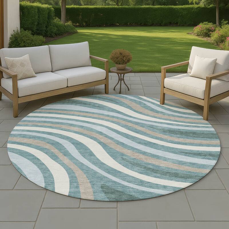Machine Washable Indoor/ Outdoor Traditional Mimi Chantille Rug - Teal - 8' x 8'